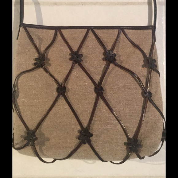 Capaccioli leather trim and flowers purse