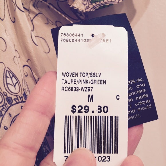 NWT: Taupe/Green/Pink Woven Top - Picture 4 of 4