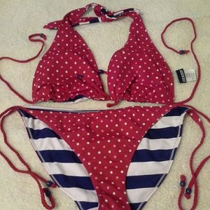 Joe Boxer polka-dot reversible stripe bikini NWOT
