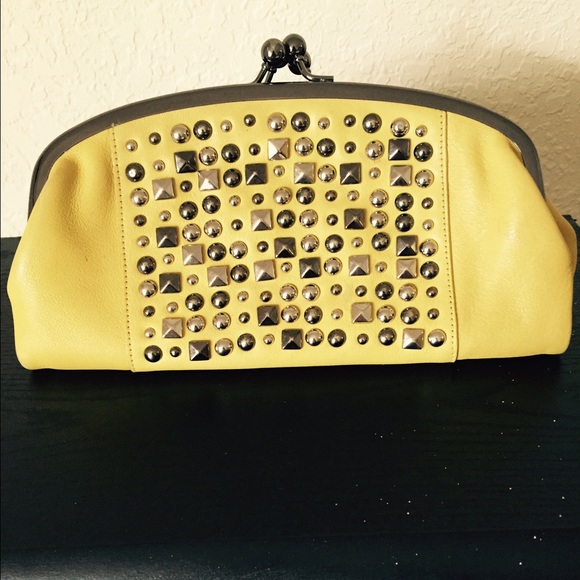 Studded leather clutch
