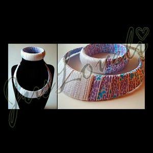Yarn & string cord wrapped necklace & bracelet set