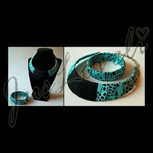 Yarn & string cord wrapped necklace & bracelet set