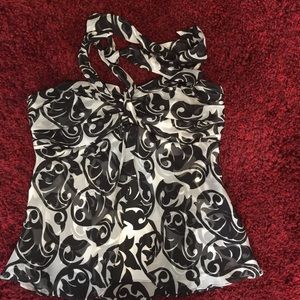 Black and white patterned halter top