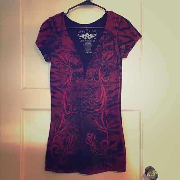 Affliction Red Black with Bling Tee