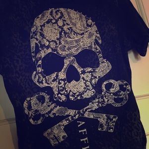 Studded V-neck Black Skull Affliction Tee