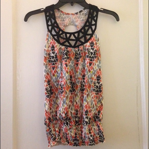 Bright Aztec Top with Cut-Out Collar - Picture 1 of 3