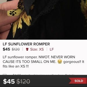 LF sunflower romper 6/XS! RESERVED!
