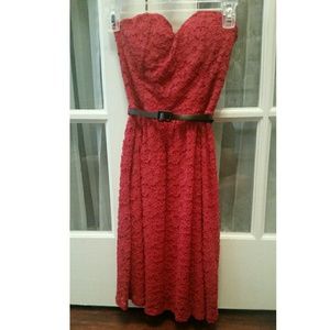 Strapless, red dress