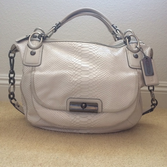 COACH Kristen Embossed Ivory Python Round Satchel