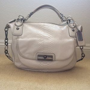 COACH Kristen Embossed Ivory Python Round Satchel