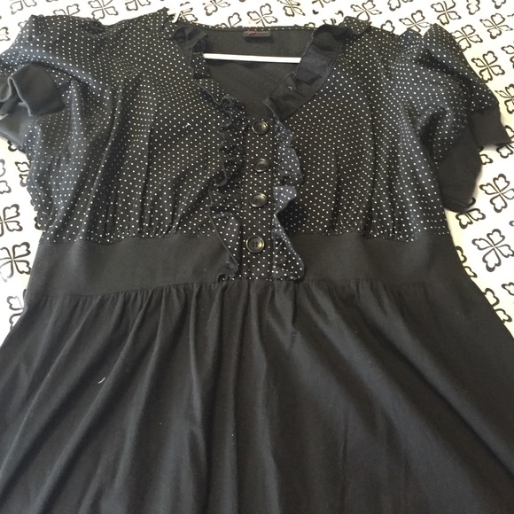 Black polka dot dress from Torrid.