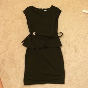 Peplum black cap sleeve dress