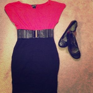 Red & Black Color Block Bodycon Dress
