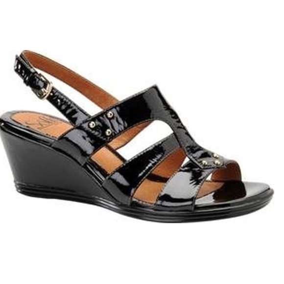 Sofft  Lia Sling-Back Wedge Sandals,Patent Leather