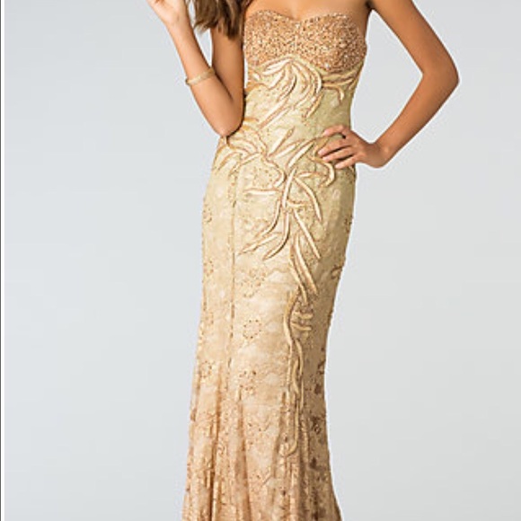 Embroidered gold formal gown