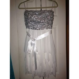 White and silver prom or formal dress