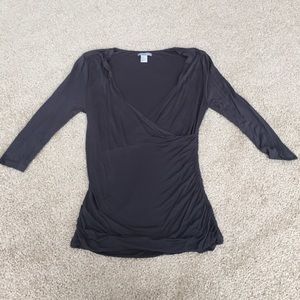 Charcoal grey rouched 3/4 length sleeve top