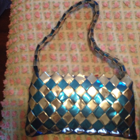 Blue and silver recycled bag