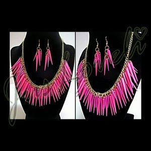 Spiked Barbie Pink Necklace & Earring Set