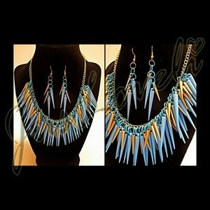 Spiked Baby Blue Necklace & Earring Set