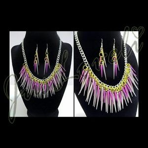 Spiked Metallic Purple Necklace & Earring Set