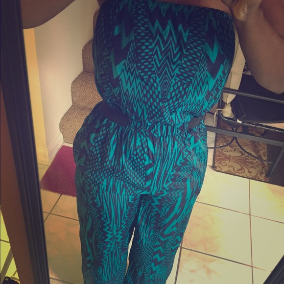Bandeau black and blue pantsuit