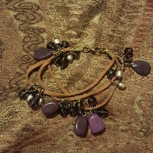 Brown Leather and Purple Stones Bracelet
