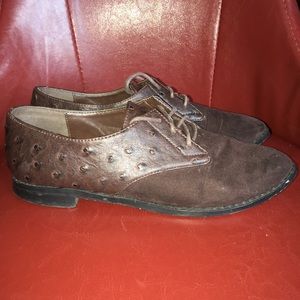 Brown Suede and Ostrich Leather Oxford Loafers