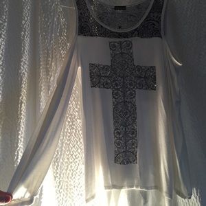Sparkly cross tank top with long sleeves