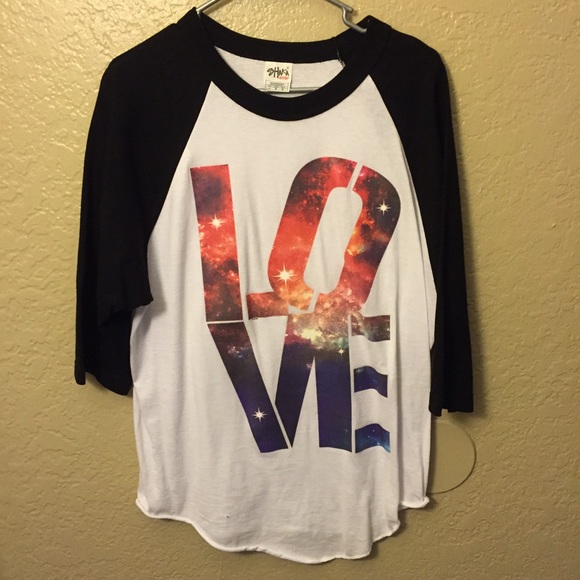 Love Galaxy style print baseball tee.