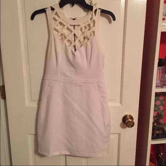 Shophopes boutique NWT bodycon white dress lattice
