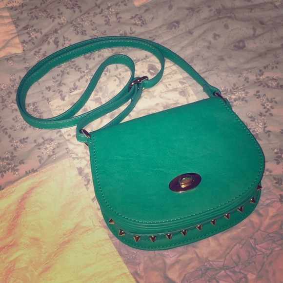Green & Gold Stud Crossbody Purse