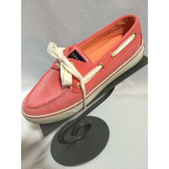 Coral with Clear Sequins Sperry's Topsiders