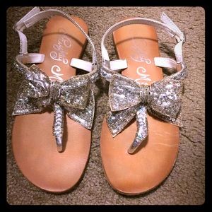 Sandals - silver sequin bow embellished