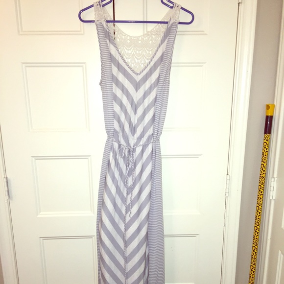 Cream and gray striped maxi dress
