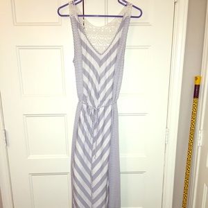 Cream and gray striped maxi dress