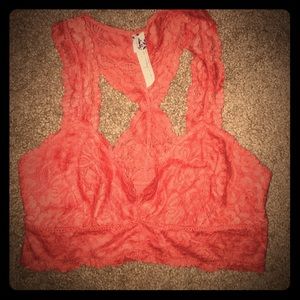 Free People coral/salmon lace bralette