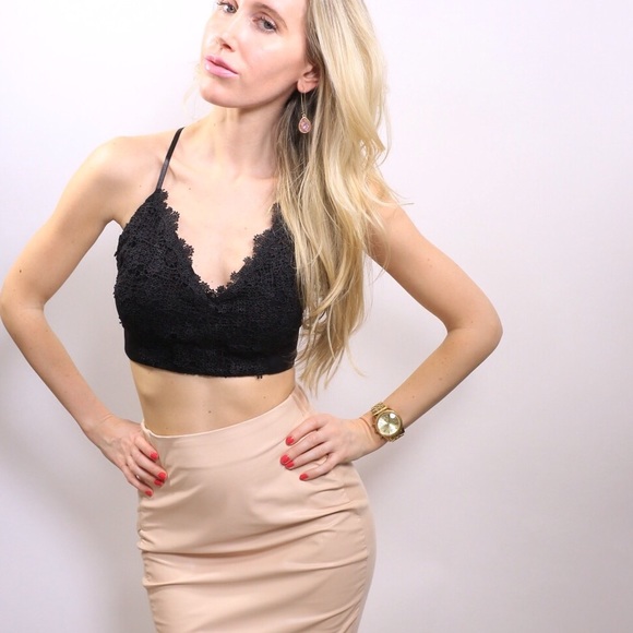 SOLD Blush Pink Faux Leather Skirt - Picture 3 of 4