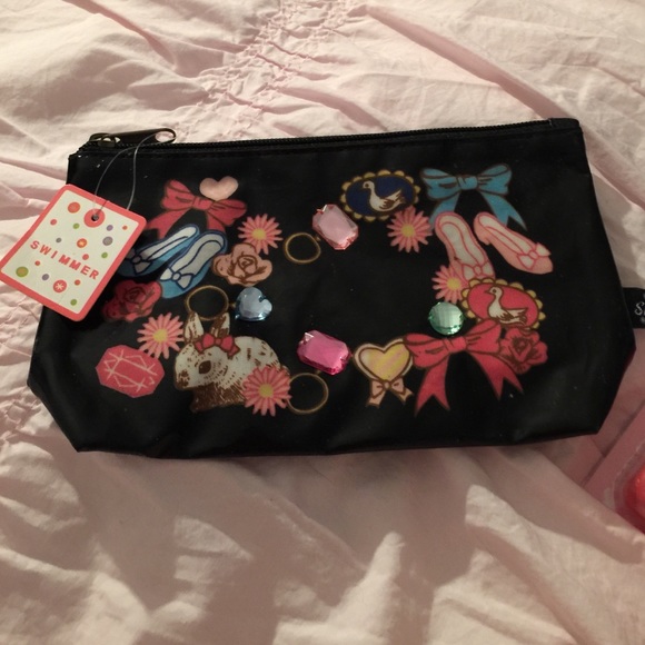 Swimmer Japan makeup Pouch. Bunny and sequins