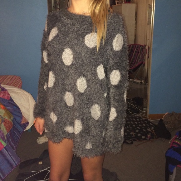 sweater polka dot gray light gray cute
