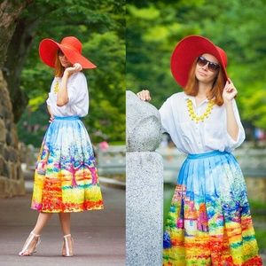 💞Imprinted high 💞waisted flared skirt