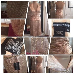 Terani beaded cocktail dress sz4 gold