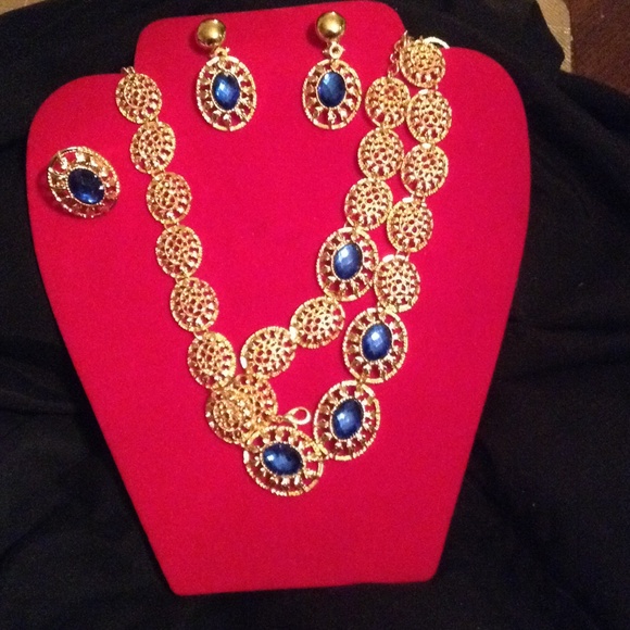 Jewelry - 4pcs 14k gold plated Sapphire set