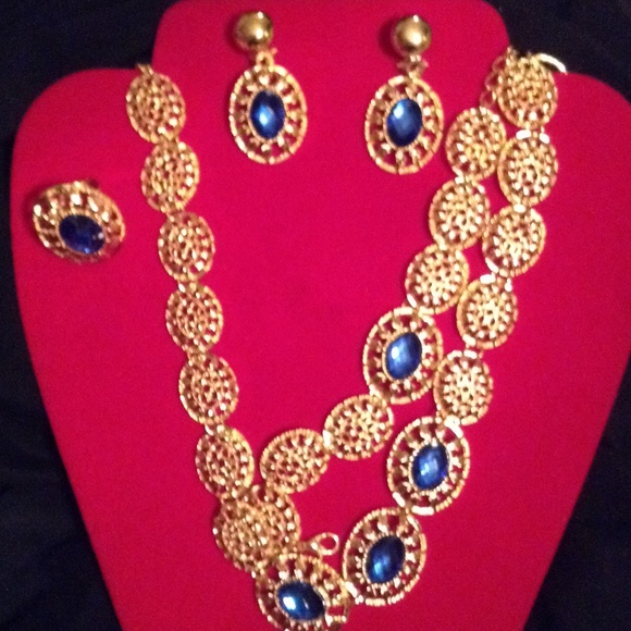 4pcs 14k gold plated Sapphire set - Picture 3 of 3