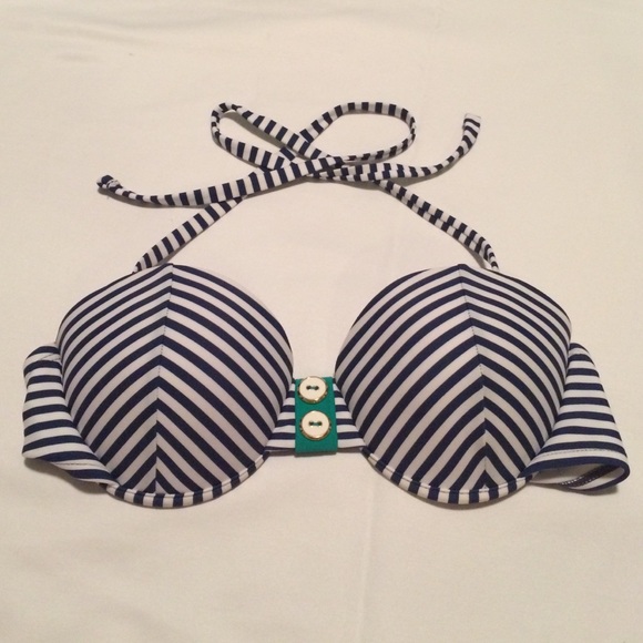 Xhilaration navy and white striped bikini top