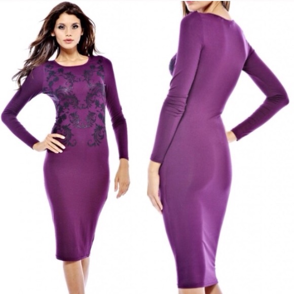 ASOS Dresses & Skirts - Plum caviar beaded bodycon midi dress