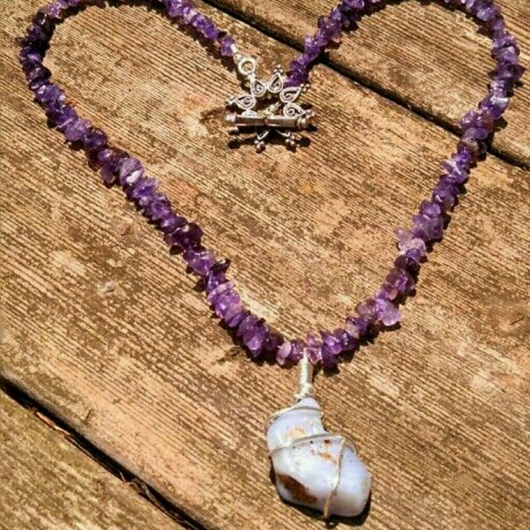 Natural amethyst and moonstone necklace