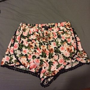 Pink and black Floral Pom pom shorts forever 21