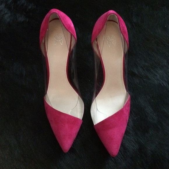 💕Hot pink mixed media pumps💕