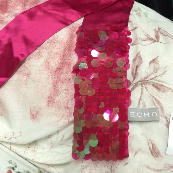 Accessories - Echo Hot a Pink Silk Sash with Rainbow Sequins